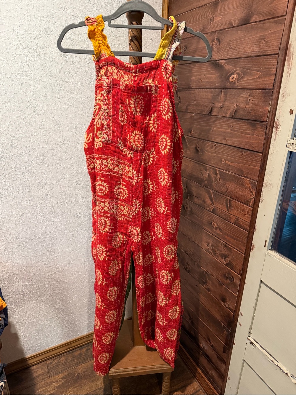 Kantha Red Boho Patterned Women's Overalls